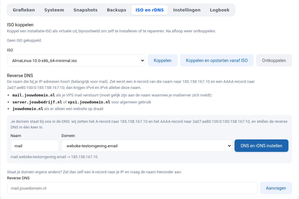 Fanen ISO og rDNS med blokken Reverse DNS